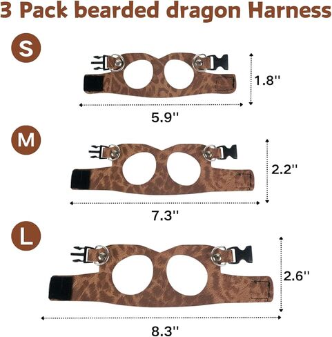 3 Pack Bearded Dragon Harness and Leash Set - Adjustable Soft Leather Lizard Harness Leash Small Animal Traction Rope Training Walking Vest Accessories for Reptile Squirrel Rat (Brown) in Kuwait