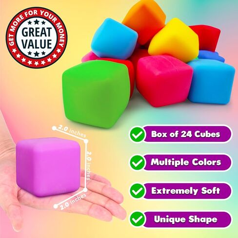 50 Pack Slow Rising Stress Cube: Stretchy Fidget Toys for Anxiety Relief, Large Size Squishy Cube, Pull Stretch Fidgets for Classroom Prize, Classroom Reward for Student (2 Inches) in Kuwait