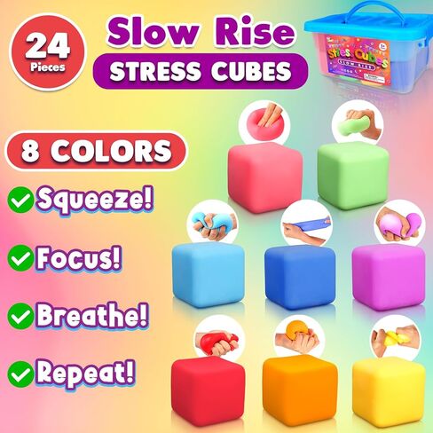 50 Pack Slow Rising Stress Cube: Stretchy Fidget Toys for Anxiety Relief, Large Size Squishy Cube, Pull Stretch Fidgets for Classroom Prize, Classroom Reward for Student (2 Inches) in Kuwait