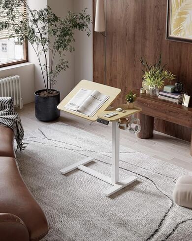 YIHAYO Electric Adjustable Overbed Bedside Table with Wheels, 24 x 16 Inches Mobile Standing Desk, Laptop Desk, Movable Overbed Tables Hospital Home Use, Rustic Brown in Saudi Arabia