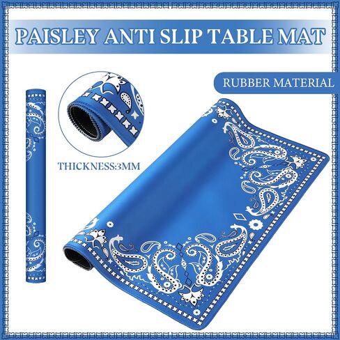 31.5 باللون الأزرق Paisley Mahjong حصيرة مع حقيبة سوداء محمل غرض متعددة الغرض من غلاف مطاطية تقليص الضوضاء للانزلاق ل Mahjong ، بطاقة ، لوح ، ألعاب البلاط in Kuwait