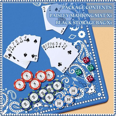 31.5 باللون الأزرق Paisley Mahjong حصيرة مع حقيبة سوداء محمل غرض متعددة الغرض من غلاف مطاطية تقليص الضوضاء للانزلاق ل Mahjong ، بطاقة ، لوح ، ألعاب البلاط in Kuwait