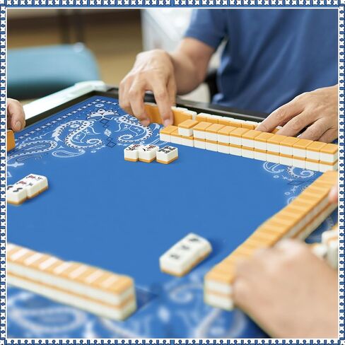 31.5 باللون الأزرق Paisley Mahjong حصيرة مع حقيبة سوداء محمل غرض متعددة الغرض من غلاف مطاطية تقليص الضوضاء للانزلاق ل Mahjong ، بطاقة ، لوح ، ألعاب البلاط in Kuwait