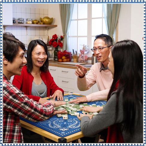 31.5 باللون الأزرق Paisley Mahjong حصيرة مع حقيبة سوداء محمل غرض متعددة الغرض من غلاف مطاطية تقليص الضوضاء للانزلاق ل Mahjong ، بطاقة ، لوح ، ألعاب البلاط in Kuwait