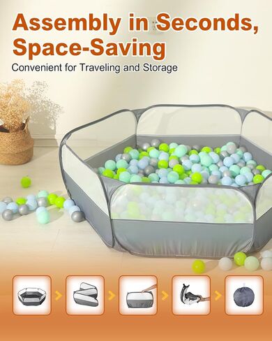 Foldable Ball Pit for Toddlers, Large Pop Up Ball Pits Kids Play Tent Crawl Playpen Ball Pool Playhouse Playpen with Storage Bag, for Boys Girls Dogs Cats Ferrets Indoor Outdoor, Dark Gray in Saudi Arabia