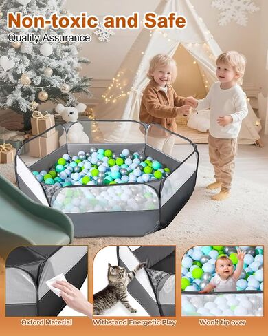 Foldable Ball Pit for Toddlers, Large Pop Up Ball Pits Kids Play Tent Crawl Playpen Ball Pool Playhouse Playpen with Storage Bag, for Boys Girls Dogs Cats Ferrets Indoor Outdoor, Dark Gray in Saudi Arabia