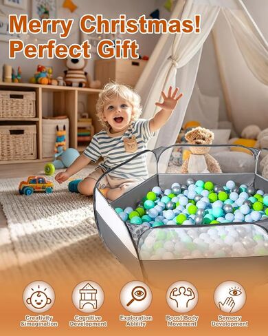 Foldable Ball Pit for Toddlers, Large Pop Up Ball Pits Kids Play Tent Crawl Playpen Ball Pool Playhouse Playpen with Storage Bag, for Boys Girls Dogs Cats Ferrets Indoor Outdoor, Dark Gray in Saudi Arabia
