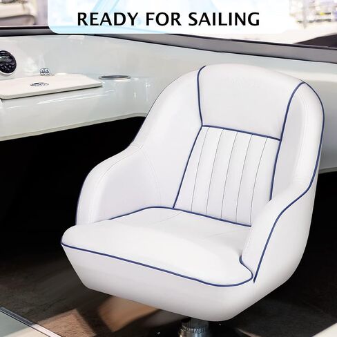 Captain Bucket Seat, Pontoon Boat Seats with Thickened Sponge Padding&Curved Armrest, High Back Boat Captain Chair Injection Molded Plastic Frame Boat Captains Chairs for Standard Mounting Bolt in Kuwait