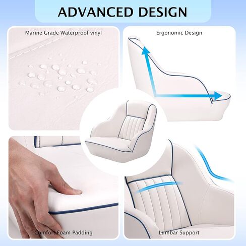 Captain Bucket Seat, Pontoon Boat Seats with Thickened Sponge Padding&Curved Armrest, High Back Boat Captain Chair Injection Molded Plastic Frame Boat Captains Chairs for Standard Mounting Bolt in Kuwait