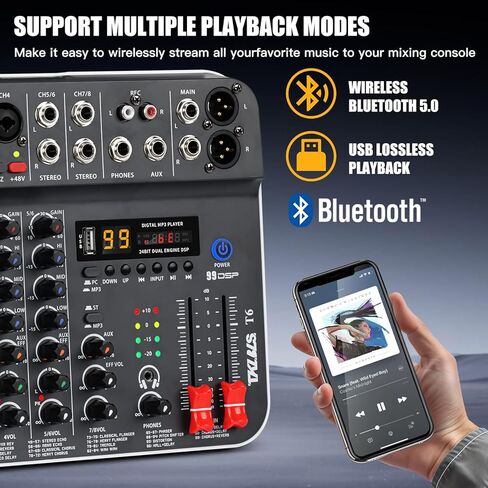 جهاز مزج الصوت، لوحة مزج الصوت TKLBLS Studio، خلاطات تسجيل غير مدعومة بـ 6 قنوات مع واجهة صوت USB، خلاط DJ مع طاقة فانتوم 48 فولت لـ KTV، العروض الحية، البث المباشر، المؤتمرات in Saudi Arabia