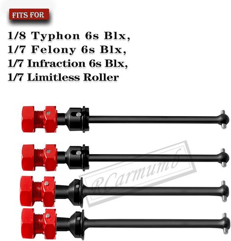 RC Drive عمود CVD Axles ترقيات جزء لـ ARRMA 1/8 TYPHON 6S ، 1/7 جناية لا حدود لها من الانتهاكات الأسطوانة 6S BLX ， الصلب الخلفي الخلفي 4 PCS عمود دورية ث/17 ملم HEX HUX القفزات لأعلى ، أحمر ، الأحمر in Kuwait