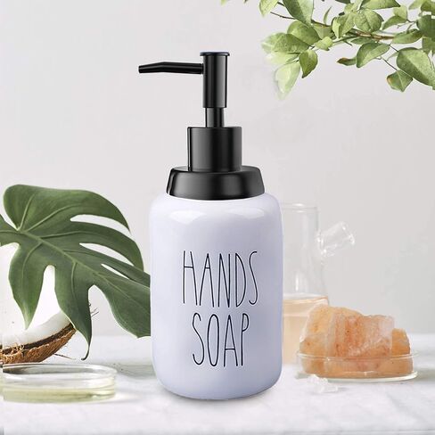 Ceramic Hands Soap Dispenser – Farmhouse Style Liquid Dispenser Bottles, Perfect for Kitchen Counter or Kitchen Sink Décor (16oz, White Bottles with Black Pump and Lettering) in Saudi Arabia
