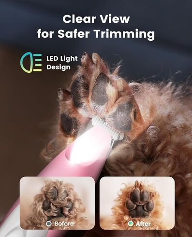 oneisall Dog Paw Trimmer with LED Light, Paw Trimmer for Dogs 20 mm Widen Blade, Pet Paw Trimmer 35 dB Low Noise, Cordless Dog Trimmer for Paws, Paw Hair Trimmer Pad Trimmer for Small Dogs Cats Pets in Kuwait