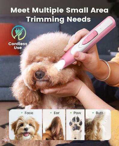 oneisall Dog Paw Trimmer with LED Light, Paw Trimmer for Dogs 20 mm Widen Blade, Pet Paw Trimmer 35 dB Low Noise, Cordless Dog Trimmer for Paws, Paw Hair Trimmer Pad Trimmer for Small Dogs Cats Pets in Kuwait