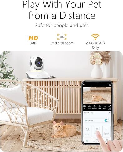 VSTARCAM 3MP Cat Camera, 2.4G WiFi Interactive Cat Toys with Camera, Cat Camera with Phone App, IR Night Vision, Motion Detection, 2-Way Audio, Pet & Cat Monitor Camera in Kuwait