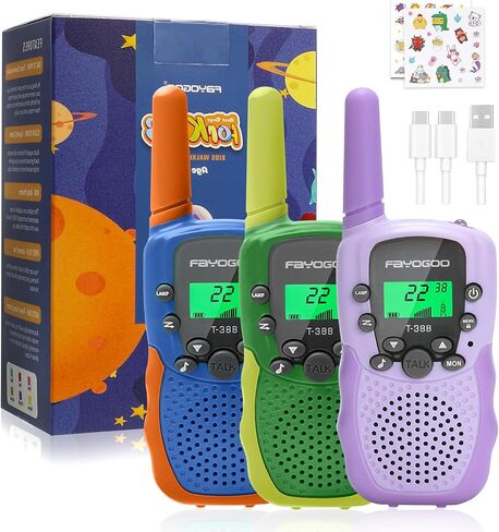 FAYOGOO 3 Pack Walkie Talkies for Kids Long Range 2 Miles,Rechargeable Kids Walkie Talkies with Flashlight,Built-in Battery,Toys Gifts for 3-12 Year Old Boys Girls, Christmas Birthday Gifts in Saudi Arabia
