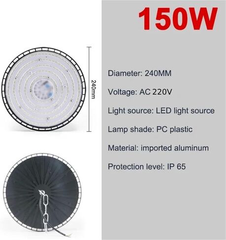 100/150/200 واط 220 فولت أضواء خليج عالية UFO LED أضواء دافئة/بيضاء مستودع أضواء المرآب إضاءة صناعية فائقة السطوع ساخنة (150 واط ، ضوء دافئ 200-265 فولت) in Kuwait