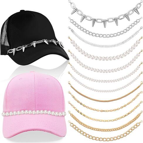 Tondiamo 12 Pcs Trucket Hat Chains Turquoise Metal Pearl Hat Chain Decorations DIY Mesh Baseball Cap Brim Necklace Purse Decor Accessories in Saudi Arabia