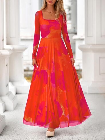 BTFBM Women Maxi Dress Fall 2025 Fashion Elegant Long Square Neck Ploral Party Party Club Dresses Guest Dresses in Saudi Arabia