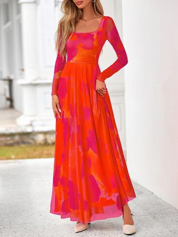 BTFBM Women Maxi Dress Fall 2025 Fashion Elegant Long Square Neck Ploral Party Party Club Dresses Guest Dresses in Saudi Arabia