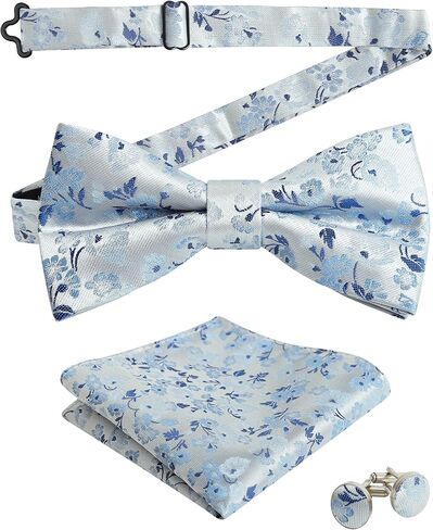 Alizeal Mens Floral Pattern Pre-tied Bow Tie, Pocket Square and Cufflinks Set in Kuwait