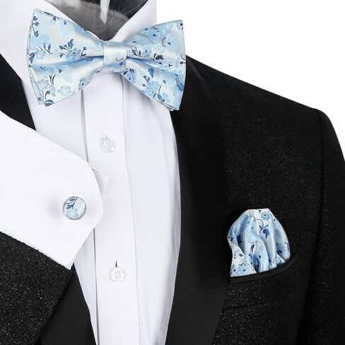 Alizeal Mens Floral Pattern Pre-tied Bow Tie, Pocket Square and Cufflinks Set in Kuwait
