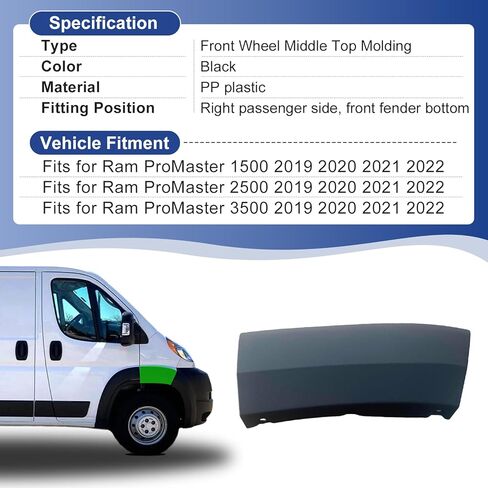 Front Door Fender Flare Molding Trim Upper Front Wheel Arch Molding Panel Compatible with Ram Promaster 1500 2500 3500 Cargo Van 4 Door 2019 2020 2021 2022 2023 2024 (Front Left) in Kuwait