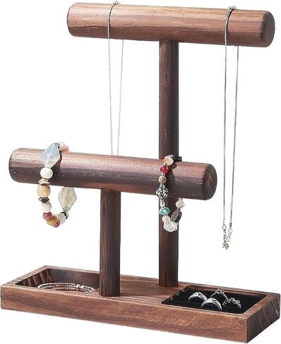 ByKen Multi-Functional Necklace Holder,Bracelet Holder,Jewelry Organizer Stand with Earrings Rings Tray,Jewelry Holder for Scrunchie Watches Detachable(Black Velvet) in Kuwait