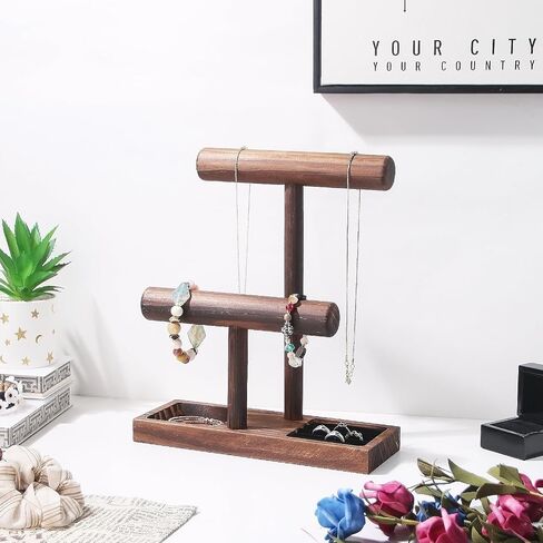 ByKen Multi-Functional Necklace Holder,Bracelet Holder,Jewelry Organizer Stand with Earrings Rings Tray,Jewelry Holder for Scrunchie Watches Detachable(Black Velvet) in Kuwait