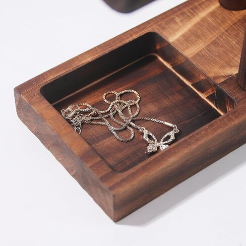ByKen Multi-Functional Necklace Holder,Bracelet Holder,Jewelry Organizer Stand with Earrings Rings Tray,Jewelry Holder for Scrunchie Watches Detachable(Black Velvet) in Kuwait