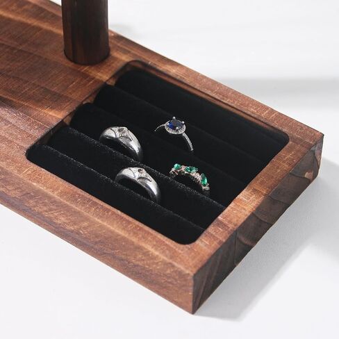 ByKen Multi-Functional Necklace Holder,Bracelet Holder,Jewelry Organizer Stand with Earrings Rings Tray,Jewelry Holder for Scrunchie Watches Detachable(Black Velvet) in Kuwait