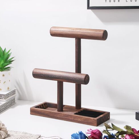 ByKen Multi-Functional Necklace Holder,Bracelet Holder,Jewelry Organizer Stand with Earrings Rings Tray,Jewelry Holder for Scrunchie Watches Detachable(Black Velvet) in Kuwait