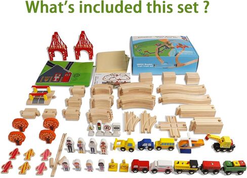 100 PCS مجموعة مسار قطار خشبية ، ألعاب Toys Train Railway مركبات السكك الحديدية لمدة 3-10 سنوات من الأطفال الأولاد والبنات ، تلائم مع Thomas و Brio و Ikea و Melissa و Doug in Kuwait