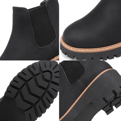 DECARSDZ Womens Chunky Platform Chelsea Boot With Elastic Low Wedge Heel Slip On For Fall Work Suede Leather Classic Style Ankle Boots Women in Kuwait