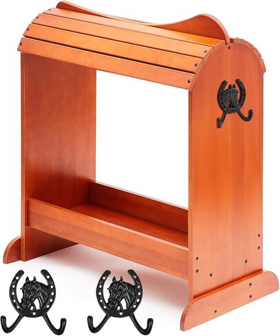 Pine Wood Saddle Rack Horse Saddle Rack Stand for Western Saddles and Horse Tack Organizers Heavy Duty Horse Saddle Tack Storage Accessories with 2 Hooks in Saudi Arabia