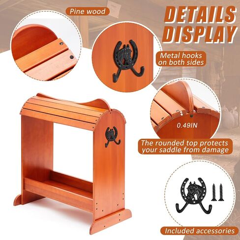 Pine Wood Saddle Rack Horse Saddle Rack Stand for Western Saddles and Horse Tack Organizers Heavy Duty Horse Saddle Tack Storage Accessories with 2 Hooks in Saudi Arabia