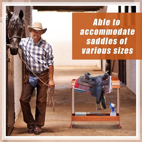 Pine Wood Saddle Rack Horse Saddle Rack Stand for Western Saddles and Horse Tack Organizers Heavy Duty Horse Saddle Tack Storage Accessories with 2 Hooks in Saudi Arabia