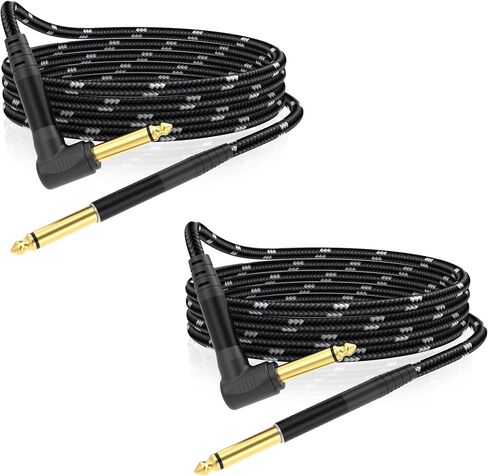 1/4 Inch TS Instrument Cable 3.3ft 2-Pack, Right-Angled to Straight 6.35mm Guitar Bass AMP Cord, Mono Audio Line for Electric Guitar, Bass, Keyboard, Amplifier, Speaker in Saudi Arabia