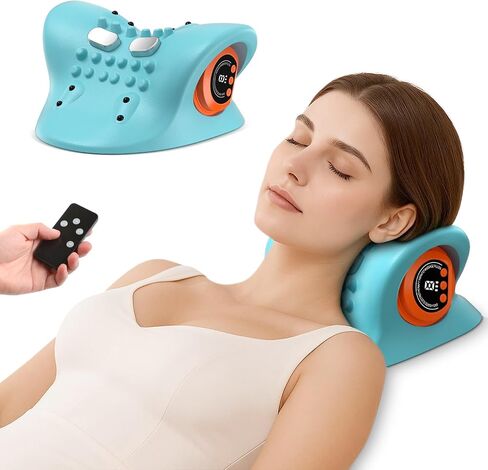 Neck Massager 2025 Portable Neck Traction Device, Cervical Stretcher with Heating & Vibration – Relieve Muscle Tension, 3-in-1neck Pillow Customizable Massage Modes with Wireless Remote Control in Saudi Arabia
