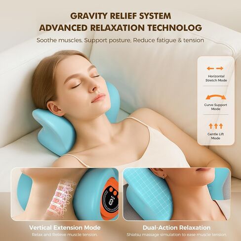 Neck Massager 2025 Portable Neck Traction Device, Cervical Stretcher with Heating & Vibration – Relieve Muscle Tension, 3-in-1neck Pillow Customizable Massage Modes with Wireless Remote Control in Saudi Arabia