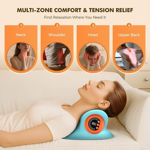 Neck Massager 2025 Portable Neck Traction Device, Cervical Stretcher with Heating & Vibration – Relieve Muscle Tension, 3-in-1neck Pillow Customizable Massage Modes with Wireless Remote Control in Saudi Arabia