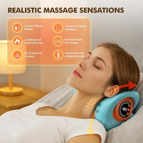 Neck Massager 2025 Portable Neck Traction Device, Cervical Stretcher with Heating & Vibration – Relieve Muscle Tension, 3-in-1neck Pillow Customizable Massage Modes with Wireless Remote Control in Saudi Arabia