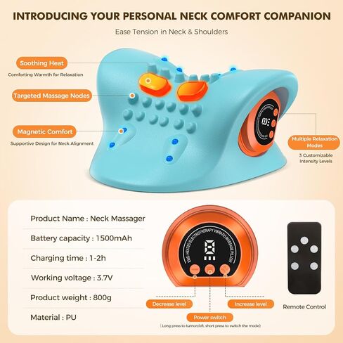 Neck Massager 2025 Portable Neck Traction Device, Cervical Stretcher with Heating & Vibration – Relieve Muscle Tension, 3-in-1neck Pillow Customizable Massage Modes with Wireless Remote Control in Saudi Arabia