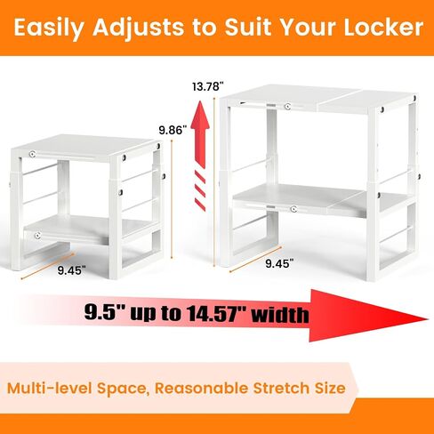 Locker Organizer Shelf School, Adjustable Width and Height, Stackable Metal Locker Storage Organization, Ideal Locker Fits Standard Size School, Office, and Gym Lockers, Black in Saudi Arabia