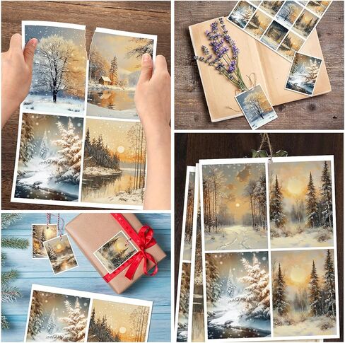 20 Pcs Decoupage Paper 8.3"x11.2" Christmas Winter Santa Kids with Gifts Decoupage Paper Pack Decoupage Paper Retro for Decoupage, Craft and Scrapbooking in Kuwait