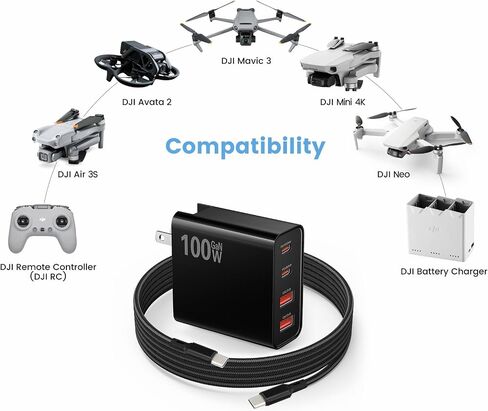 PD 65W USB C Fast Charger for DJI Neo, Air 3S, Mini 4K, Mini 4 Pro, Mini 2 SE, Avata 2, Mavic 3 Drones, Dual Port USB + Type C Wall Charger with C to C Charging Cable for DJI FPV Accessories, 6ft Long in Saudi Arabia
