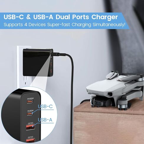 PD 65W USB C Fast Charger for DJI Neo, Air 3S, Mini 4K, Mini 4 Pro, Mini 2 SE, Avata 2, Mavic 3 Drones, Dual Port USB + Type C Wall Charger with C to C Charging Cable for DJI FPV Accessories, 6ft Long in Saudi Arabia
