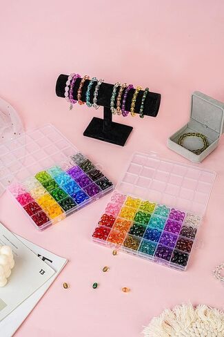 1300pcs 8 ملم حبات زجاجية مختلطة للأساور المصنوعة مع الملحقات ، 48 لونًا من مجموعة مجوهرات مصنوعة مجوهر in Kuwait