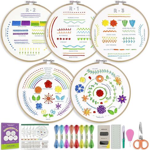 CYANFOUR 6 Stage Embroidery Kit for Beginners Adults, Easy to Learn 38 Different Stitches from Instruction & Video, Needlepoint Kits for Adults with Stamped Embroidery Patterns. in Saudi Arabia