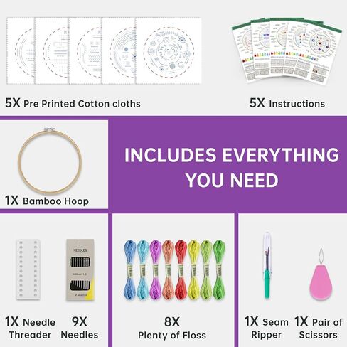 CYANFOUR 6 Stage Embroidery Kit for Beginners Adults, Easy to Learn 38 Different Stitches from Instruction & Video, Needlepoint Kits for Adults with Stamped Embroidery Patterns. in Saudi Arabia